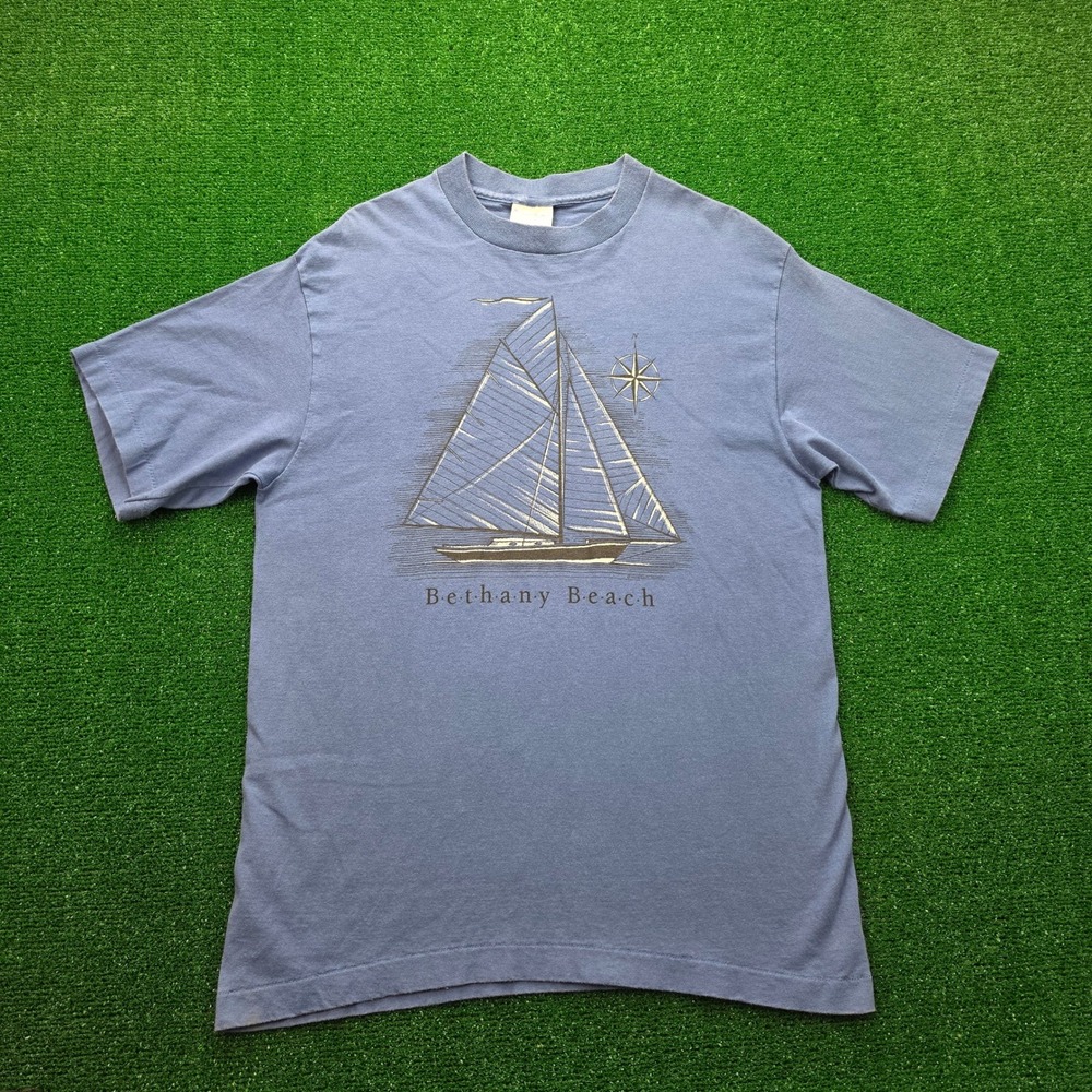 Vintage Harborside Graphics Bethany Beach Sailboat Tshirt Unisex Large Blue